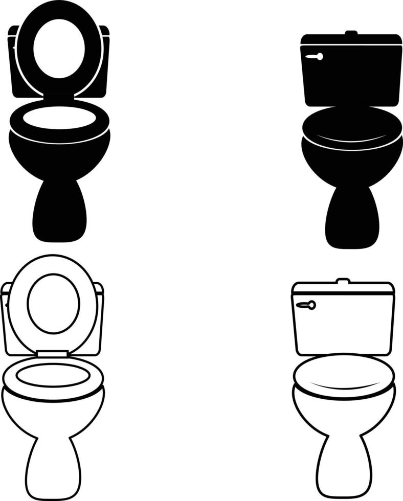 ícone de banheiro em fundo branco. vaso sanitário com tampa aberta e fechada. sinal de linha de vaso sanitário. estilo plano. vetor
