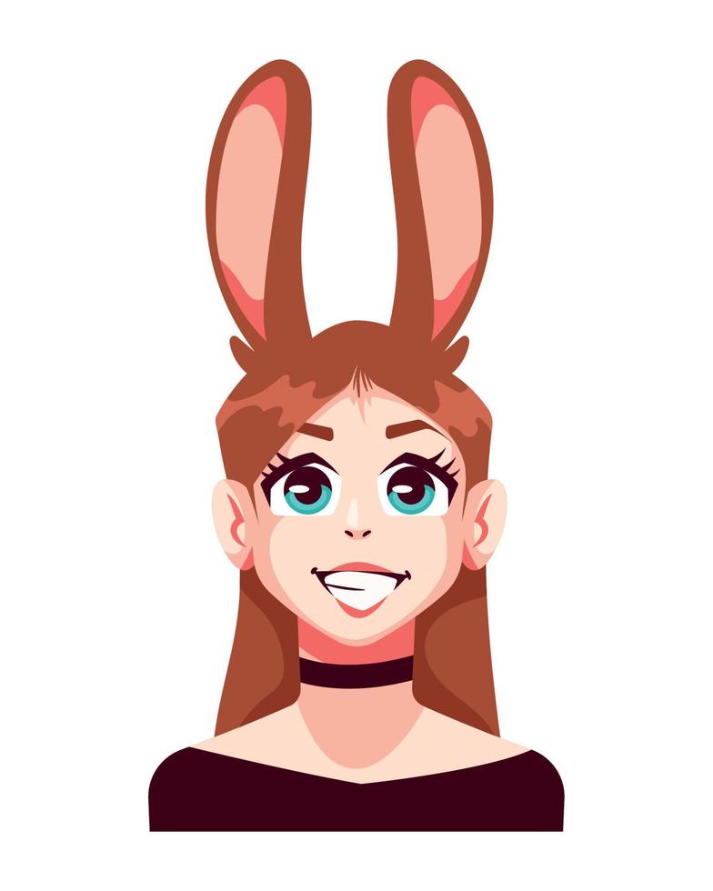 mulher de anime com orelhas de coelho vetor