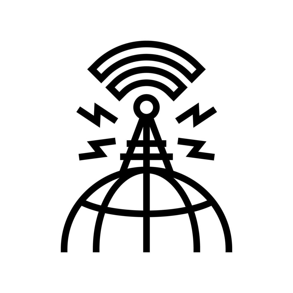 ilustração em vetor ícone de linha de antena de transmissão mundial de notícias