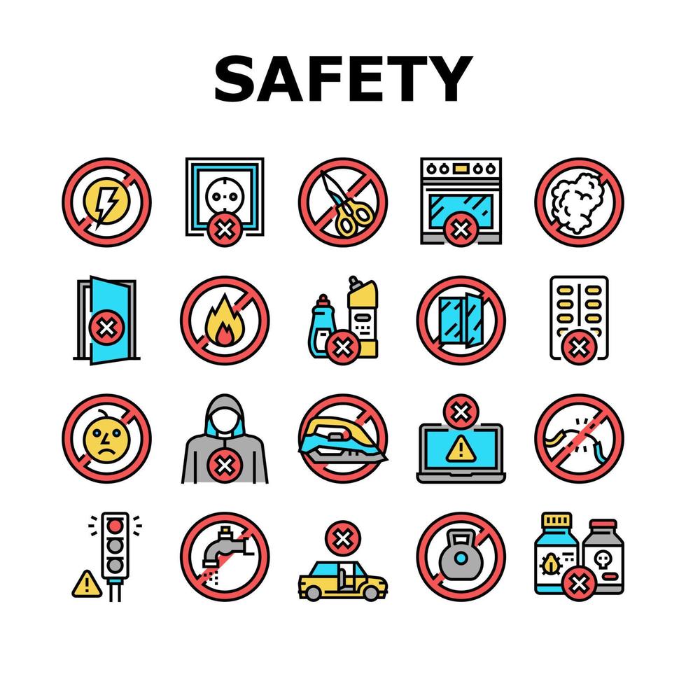 conjunto de ícones de coleção de segurança de vida infantil vetor