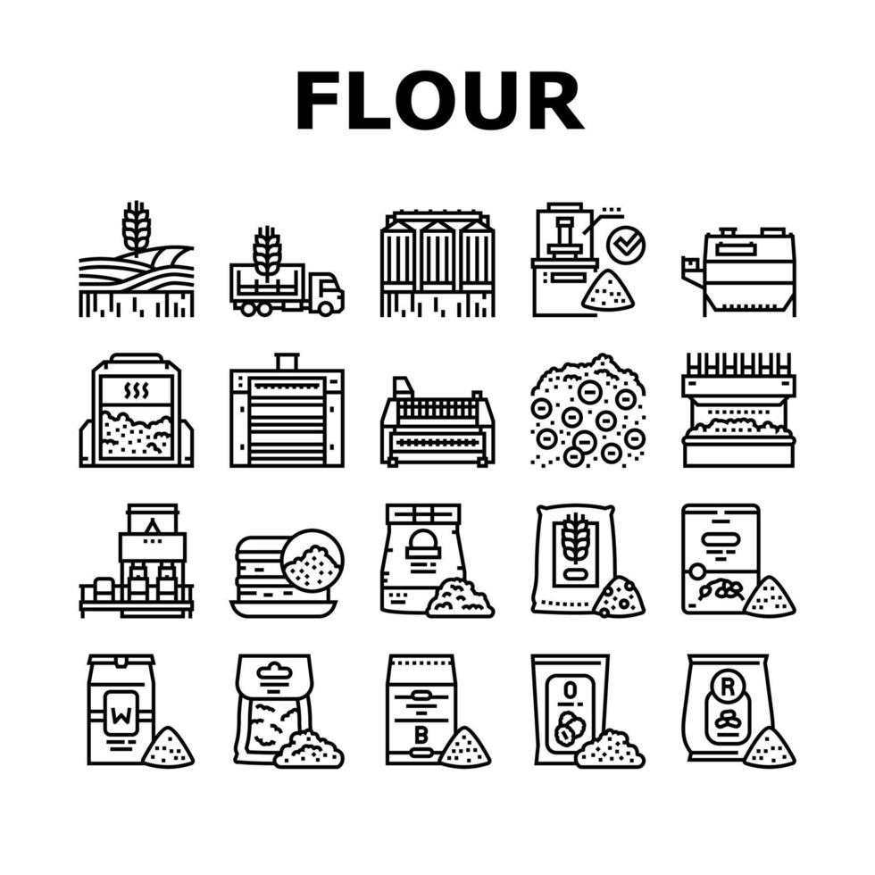 conjunto de ícones de produção da indústria de fábrica de farinha vetor