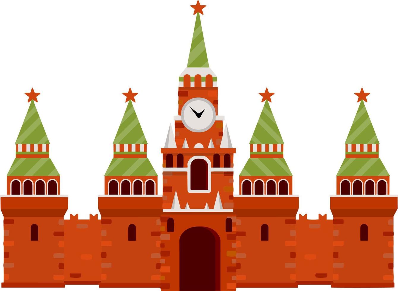 residência do presidente russo na praça vermelha. Kremlin de Moscou. destino turístico para passeio à capital. fortaleza com torre e muralha. atração turística. ilustração plana de desenho animado vetor