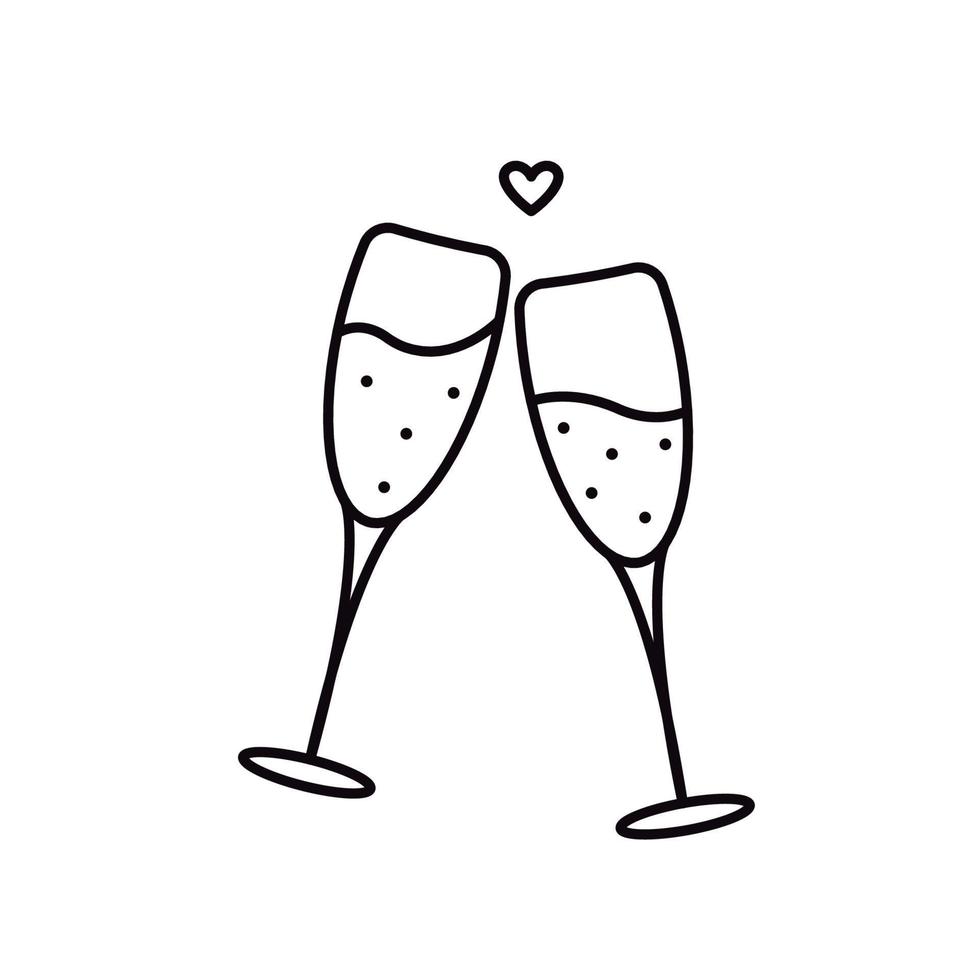 duas taças com champanhe isoladas em branco. brinde de comemoração. ícone simples de vetor