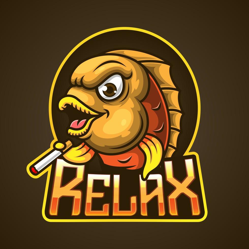 logotipo de peixe mascote segurando um cigarro vetor