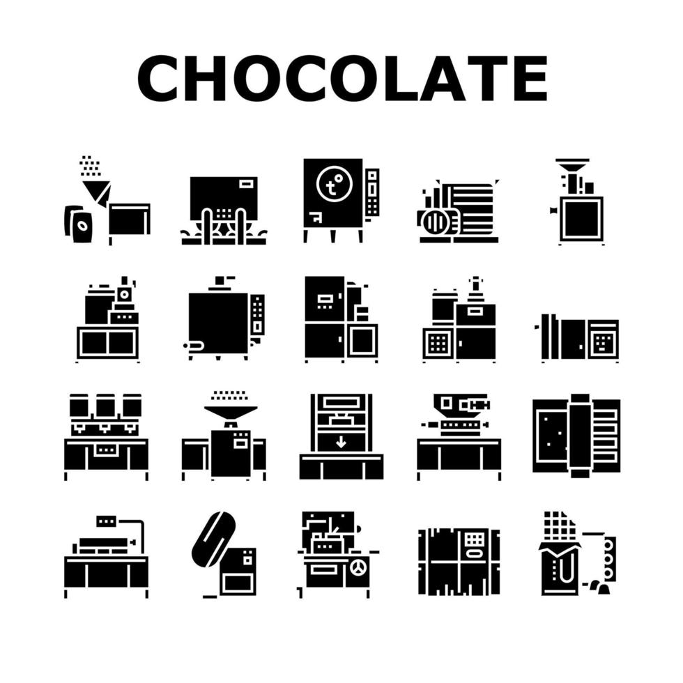 vetor de conjunto de ícones de coleção de produção de chocolate