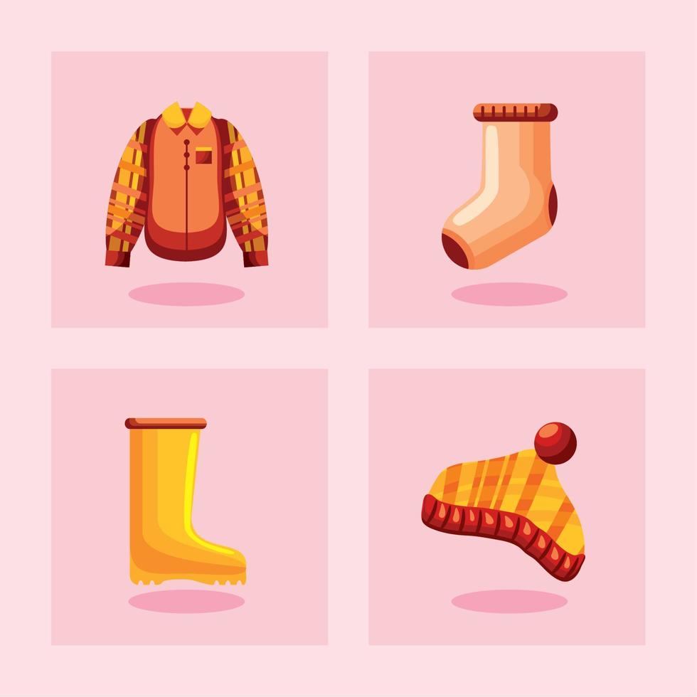 conjunto de ícones de roupas de outono vetor