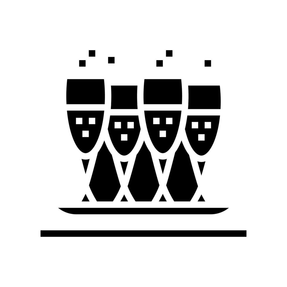 copos de bebida na ilustração vetorial de ícone de glifo de bandeja vetor