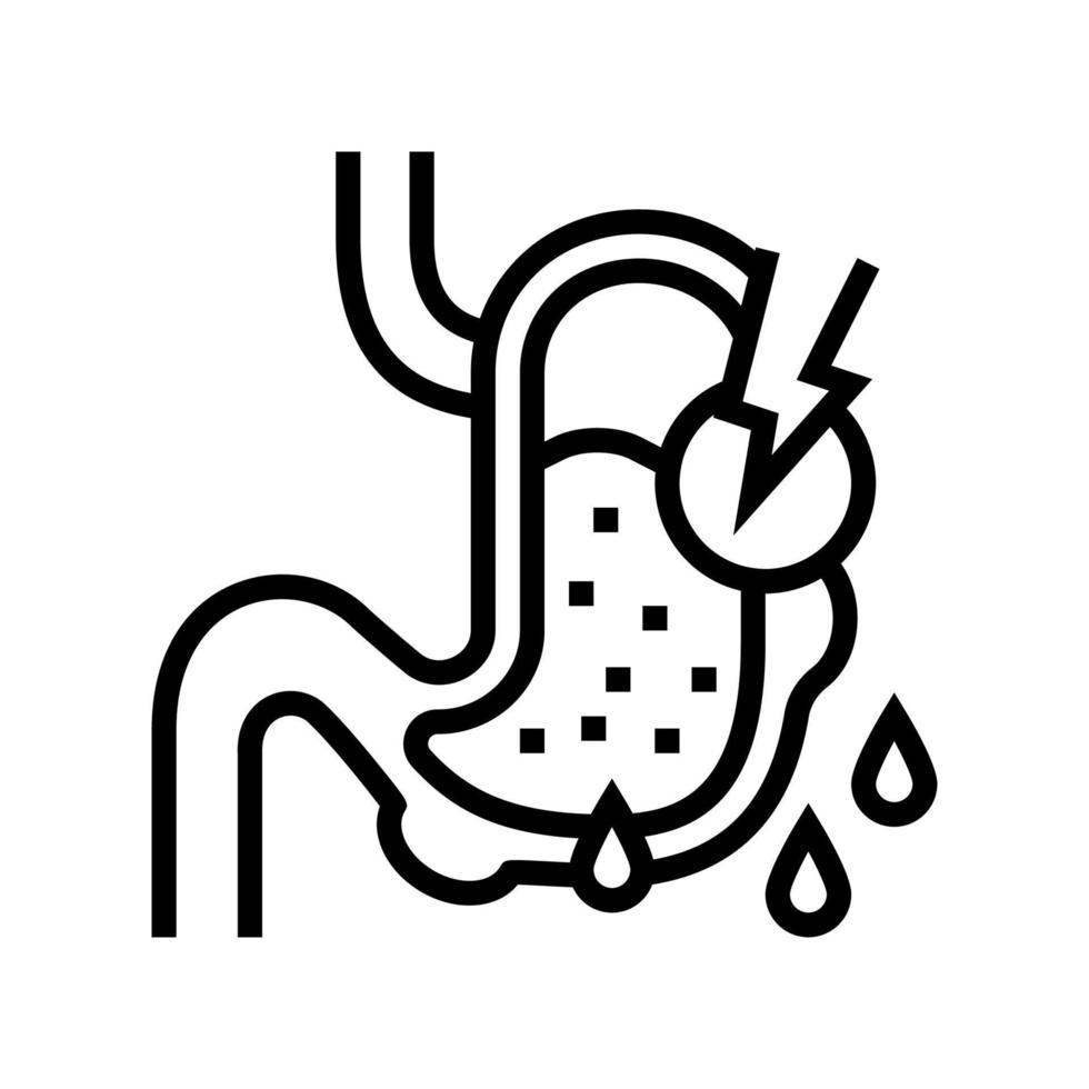 vazamentos na ilustração vetorial de ícone de linha do sistema gastrointestinal vetor