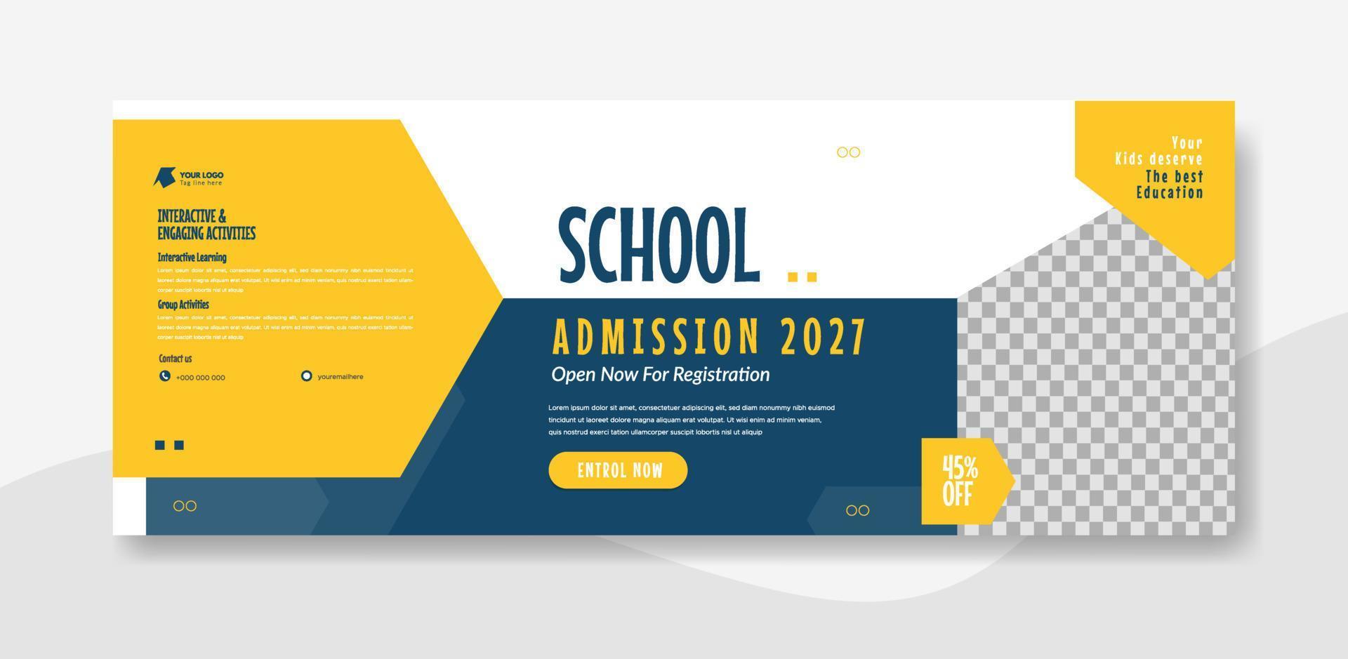 ilustração de design de modelo de banner da web de admissão escolar vetor