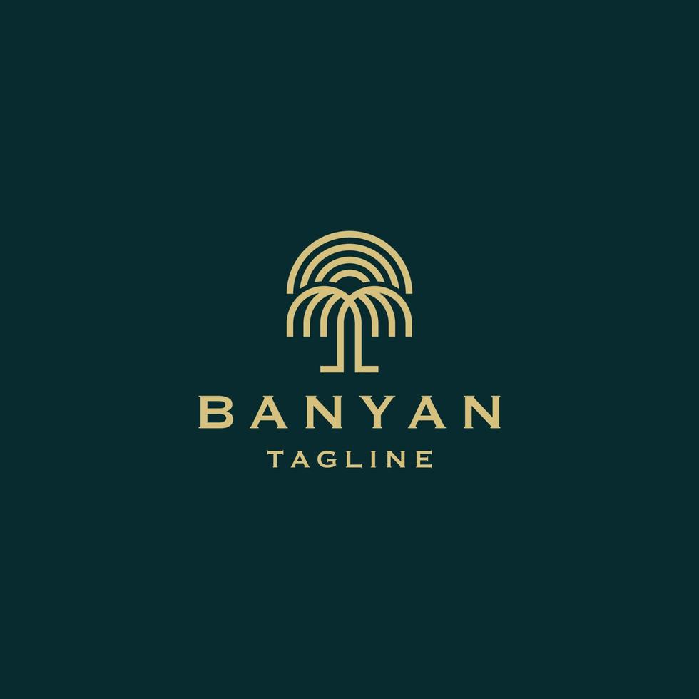 ilustração em vetor plana de modelo de design de ícone de logotipo de árvore banyan