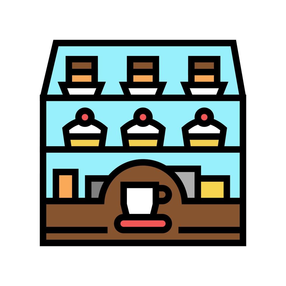 vitrine de sobremesas na ilustração vetorial de ícone de cor de café café vetor