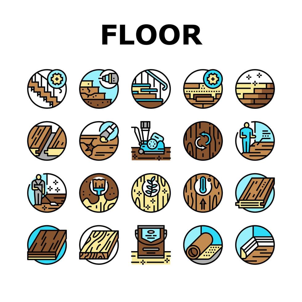 vetor de conjunto de ícones de renovação de piso e escada de madeira