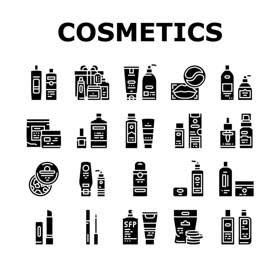 conjunto de ícones de produtos de beleza de pacote de cosméticos vetor