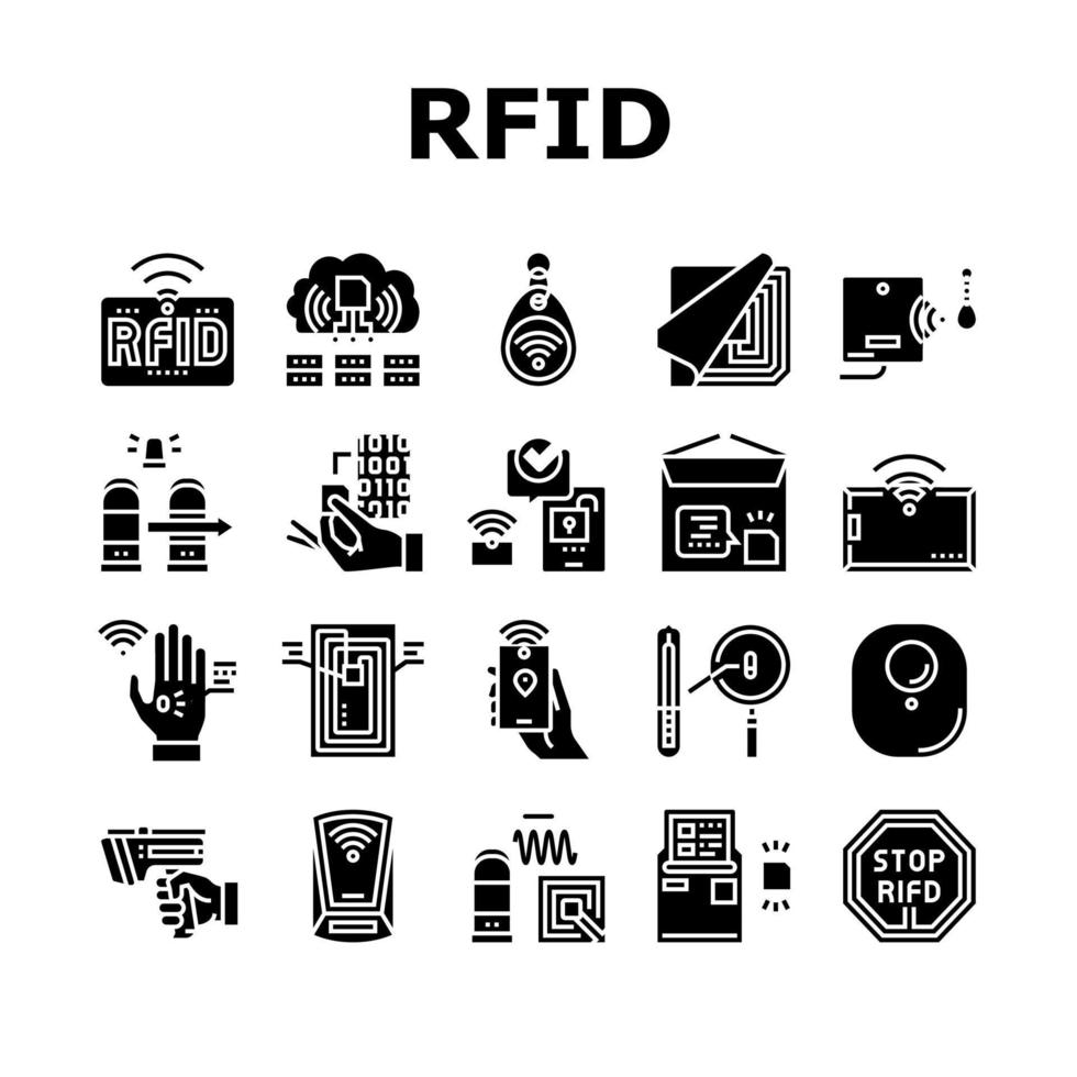 conjunto de ícones de coleção de tecnologia de chip rfid vetor