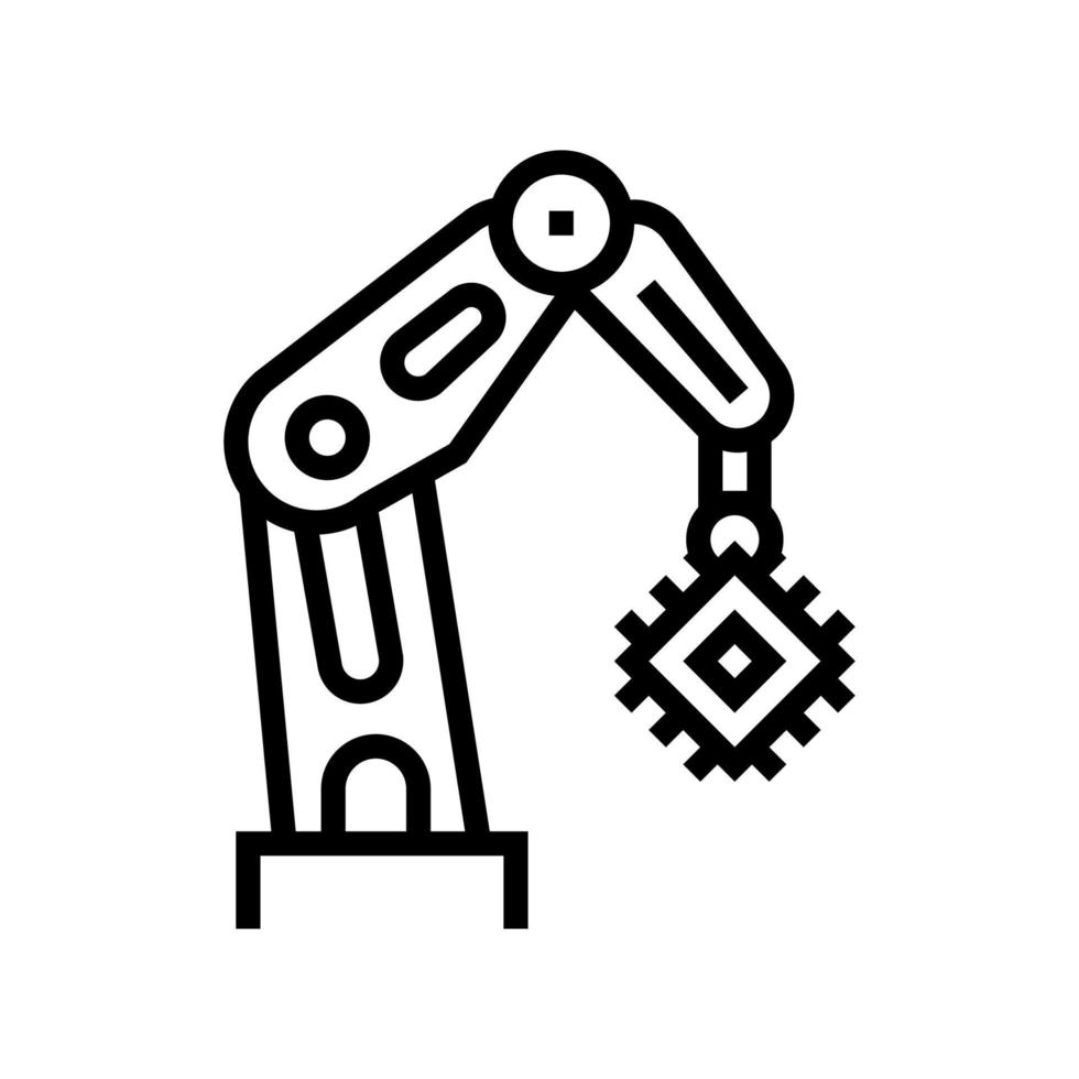 ilustração vetorial de ícone de linha de fabricação de semicondutores de braço robótico vetor