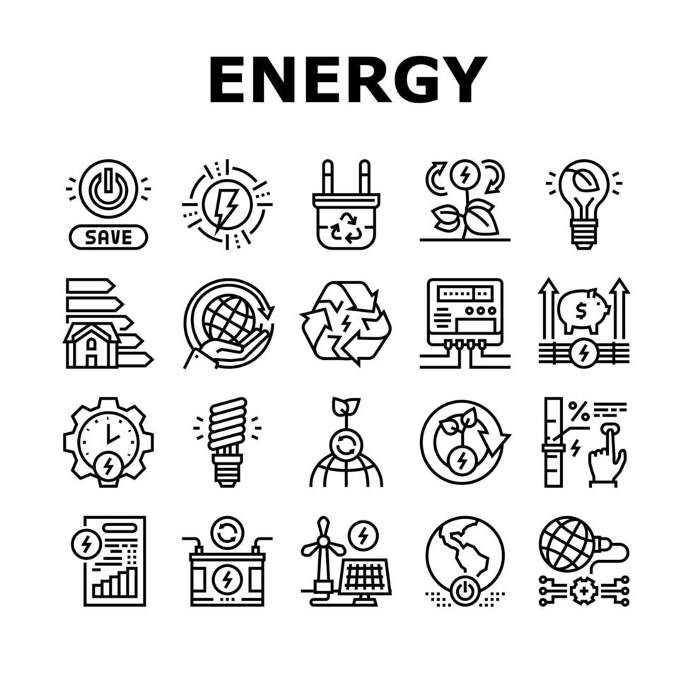 conjunto de ícones de coleção de ferramentas de economia de energia vetor