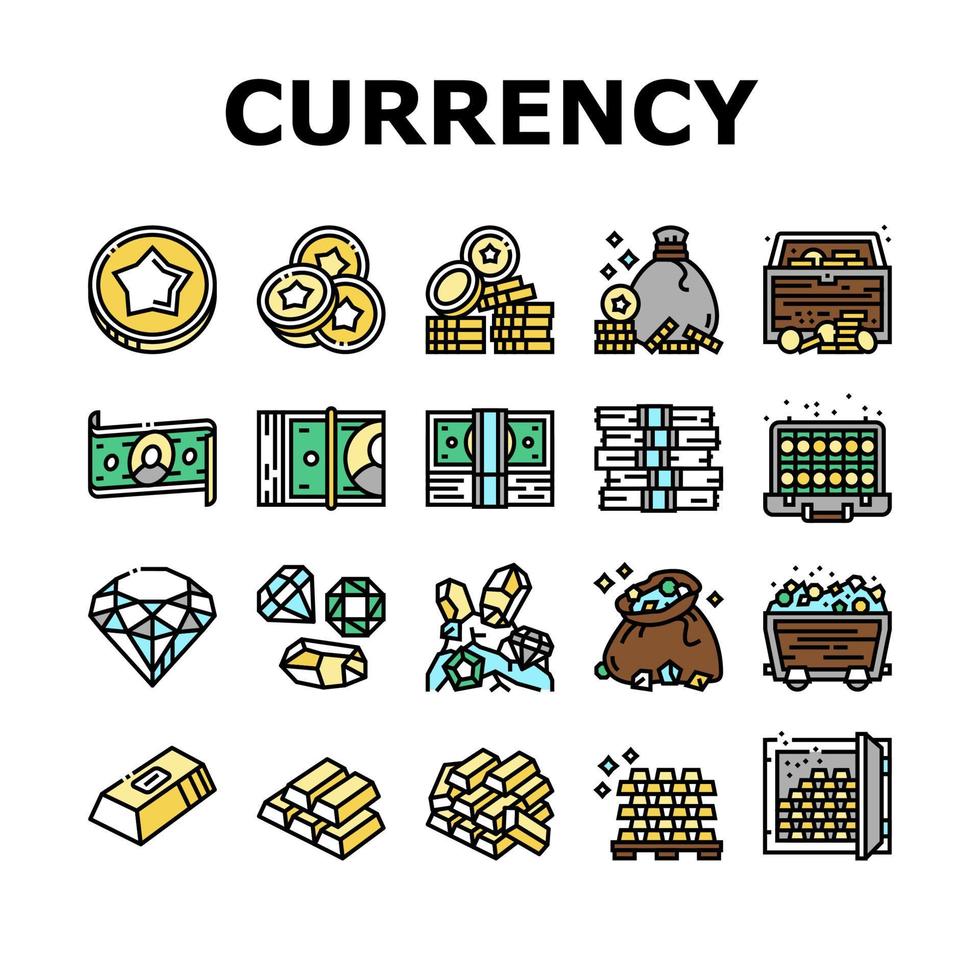conjunto de ícones de coleção de videogames de moeda vetor