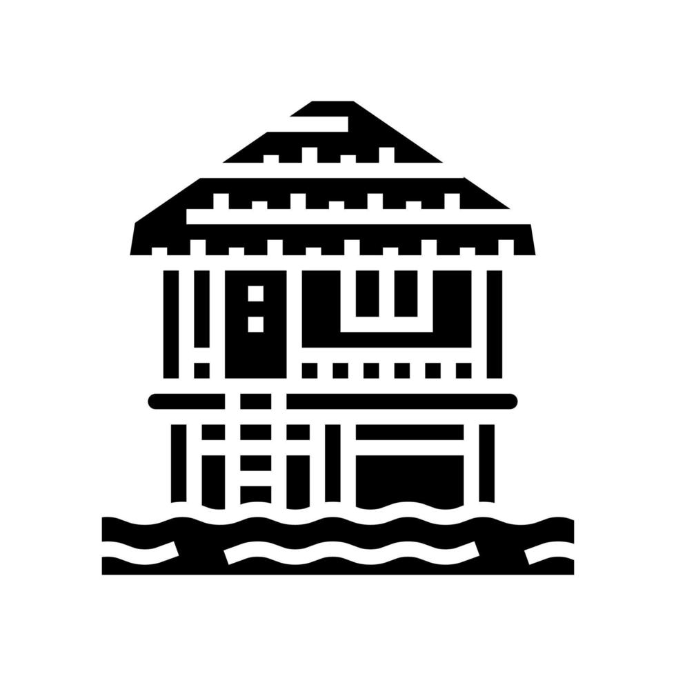 construção de bangalô na ilustração vetorial de ícone de glifo de água vetor