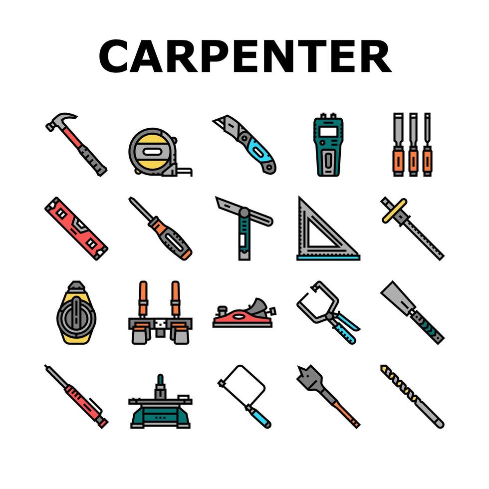 ferramenta de carpinteiro e conjunto de ícones de acessórios vetor