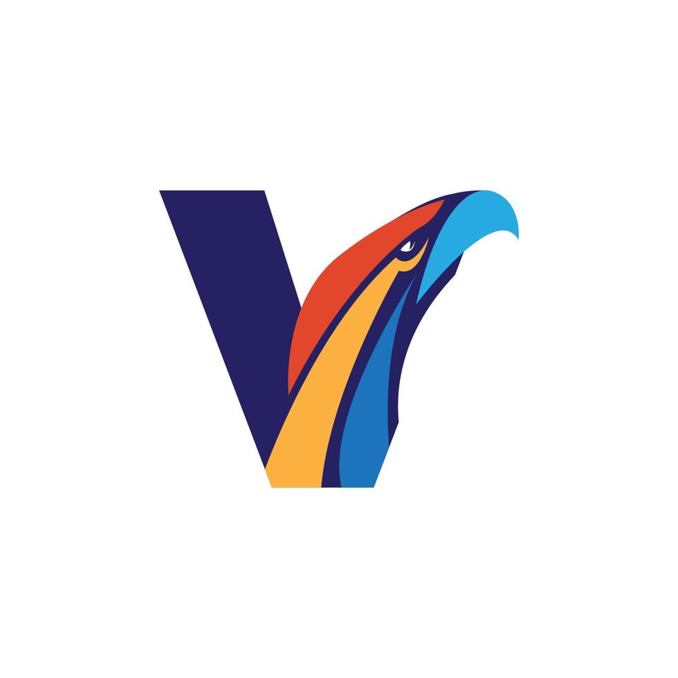 letra v logotipo inicial com modelo de vetor de cabeça de águia