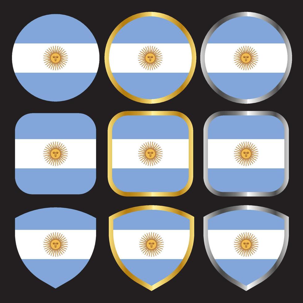 ícone de vetor de bandeira argentina definido com borda de ouro e prata