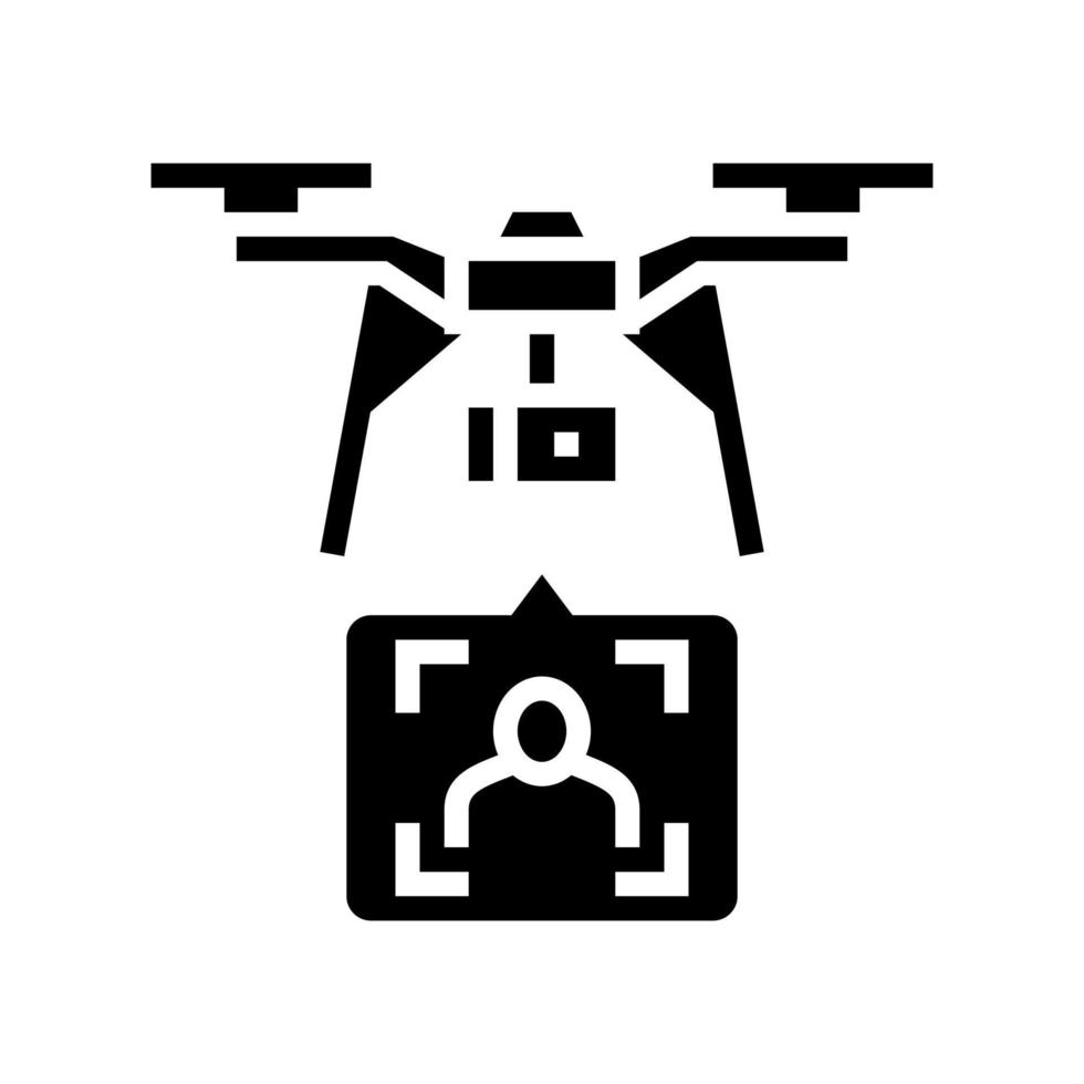 entrega de drone e identificação com ilustração vetorial de ícone de glifo de tecnologia de identificação de rosto vetor