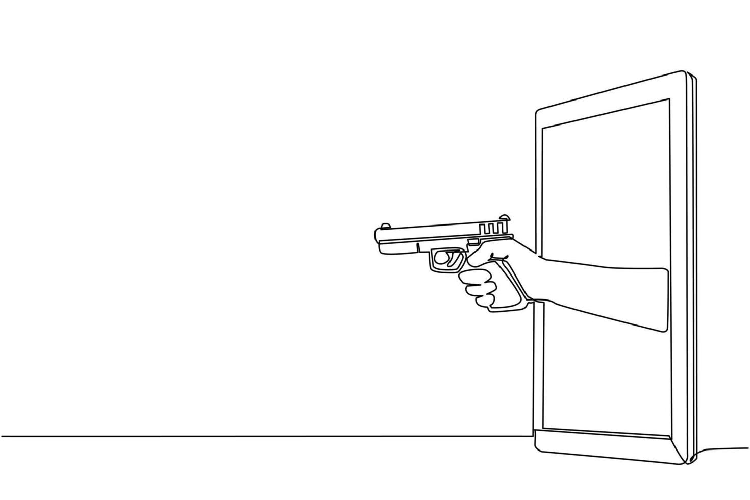 mão única de desenho de uma linha segurando a arma através do