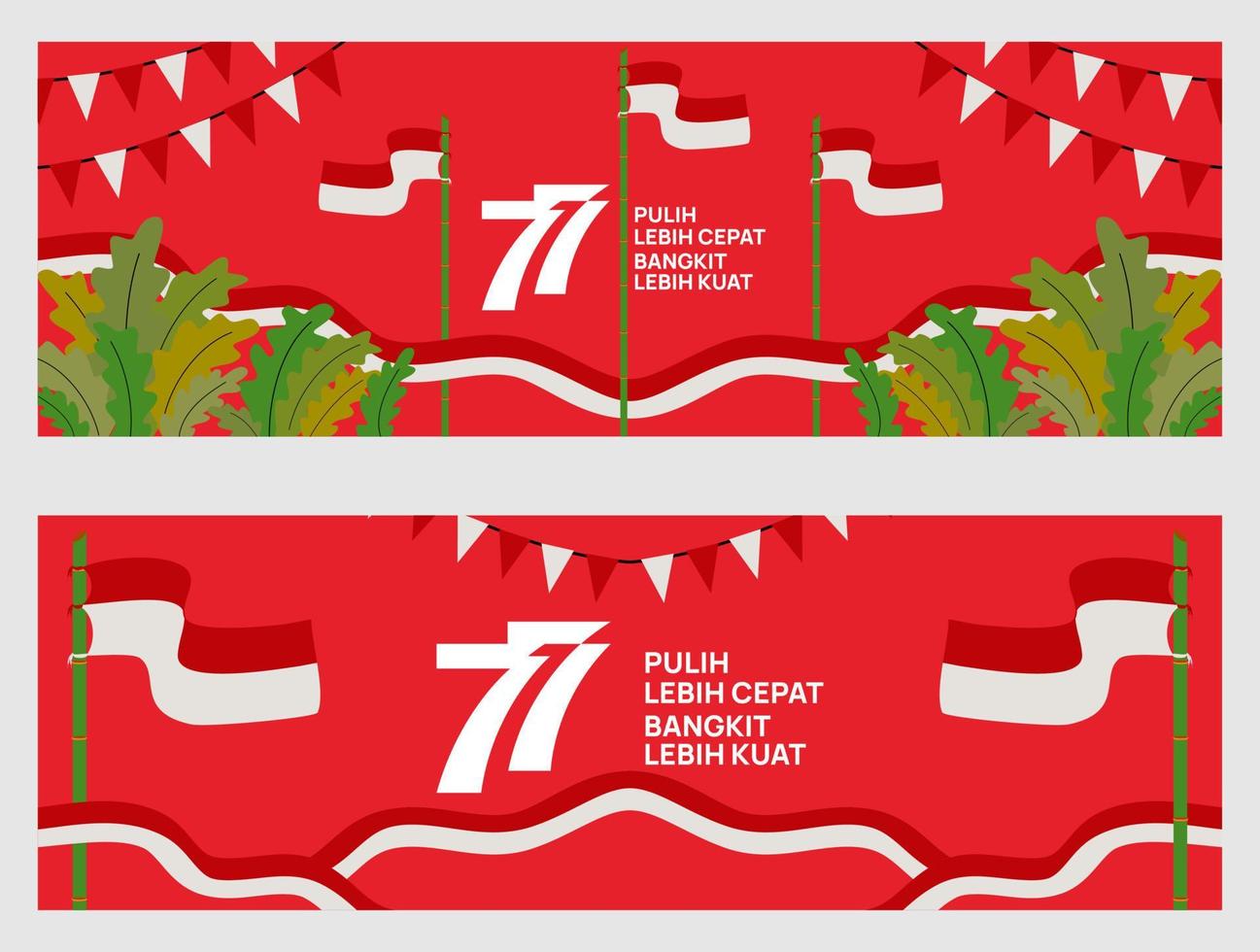 design de banner do dia da independência indonésia decoração de 77 anos com ondas de bandeiras e pétalas. adequado para banner, modelo em comemorar o dia da independência. vetor