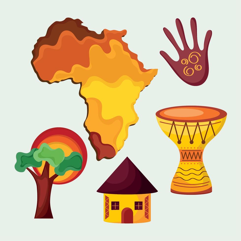 cinco ícones da cultura africana vetor