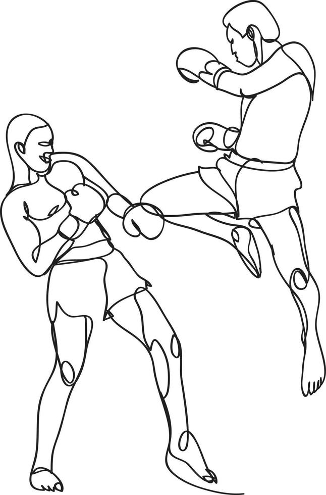 ilustração vetorial de desenho de linha de boxe tailandês. vetor
