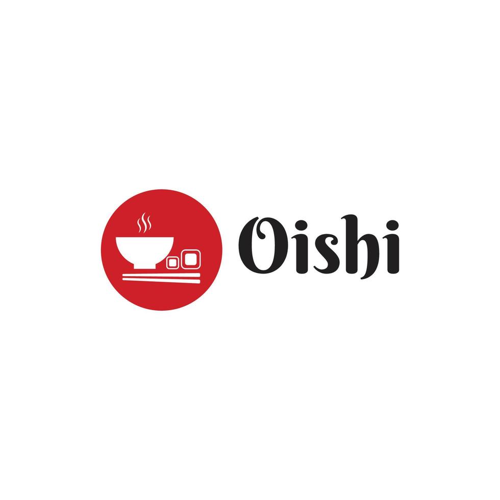 modelo de logotipo de restaurante japonês de ramen e sushi círculo vermelho e branco vetor