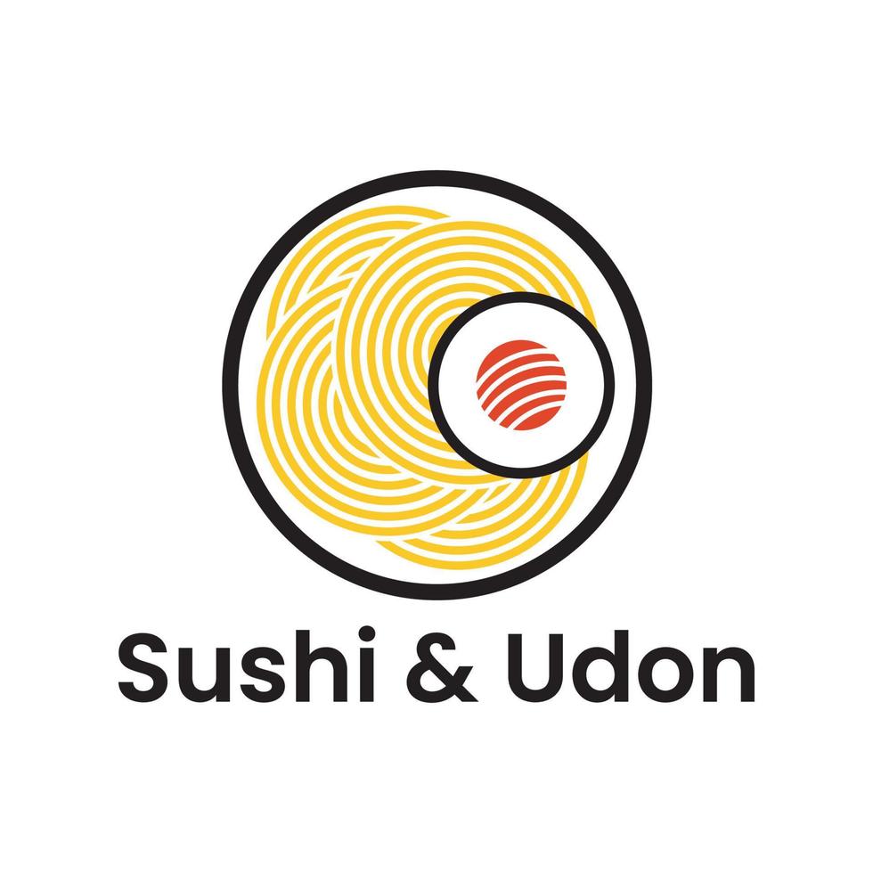 ilustração de logotipo de comida japonesa de sushi e udon vetor