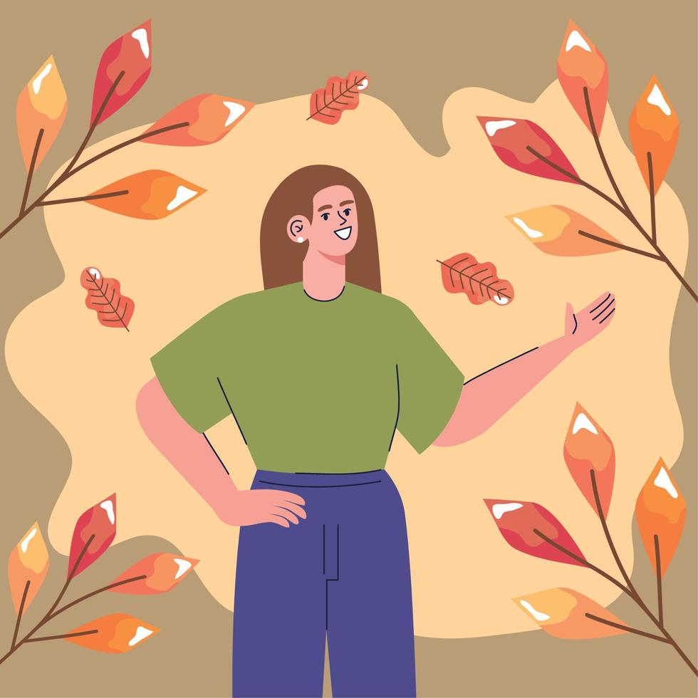 menina com folhas de outono vetor