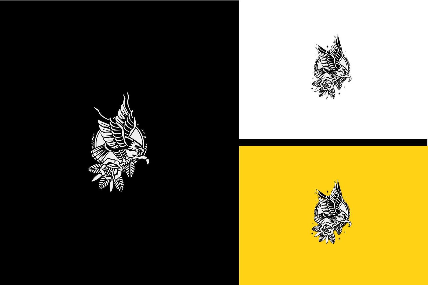 águia e flores vetor preto e branco