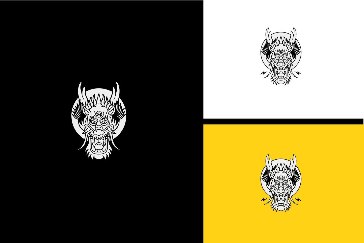 cabeça dragão ilustração vetorial preto e branco vetor