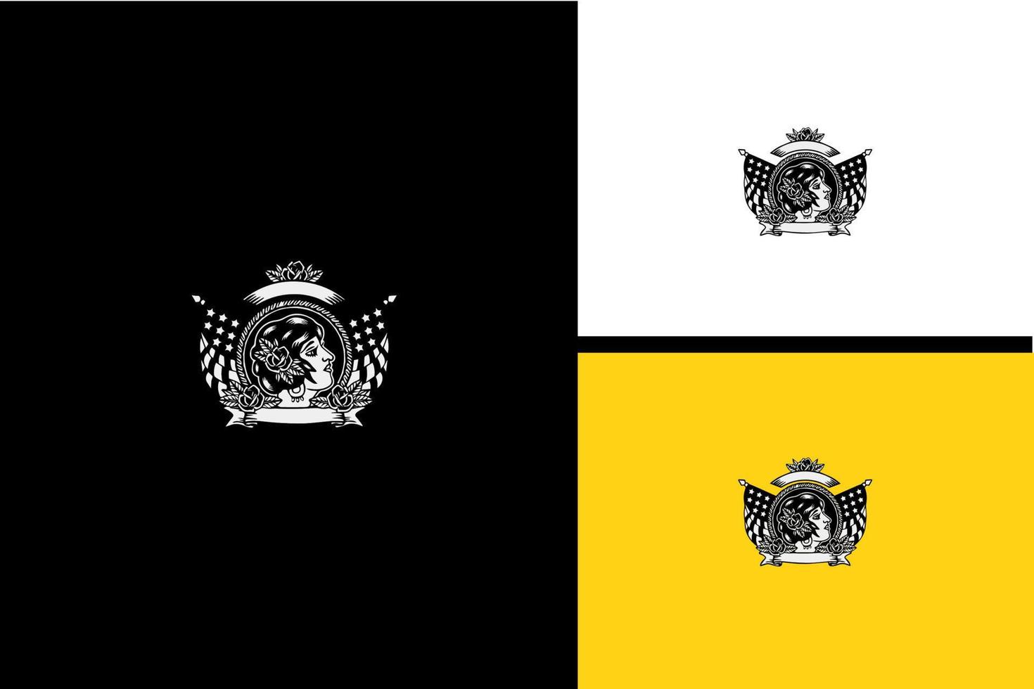 design de logotipo de mulheres e bandeira eua vector preto e branco