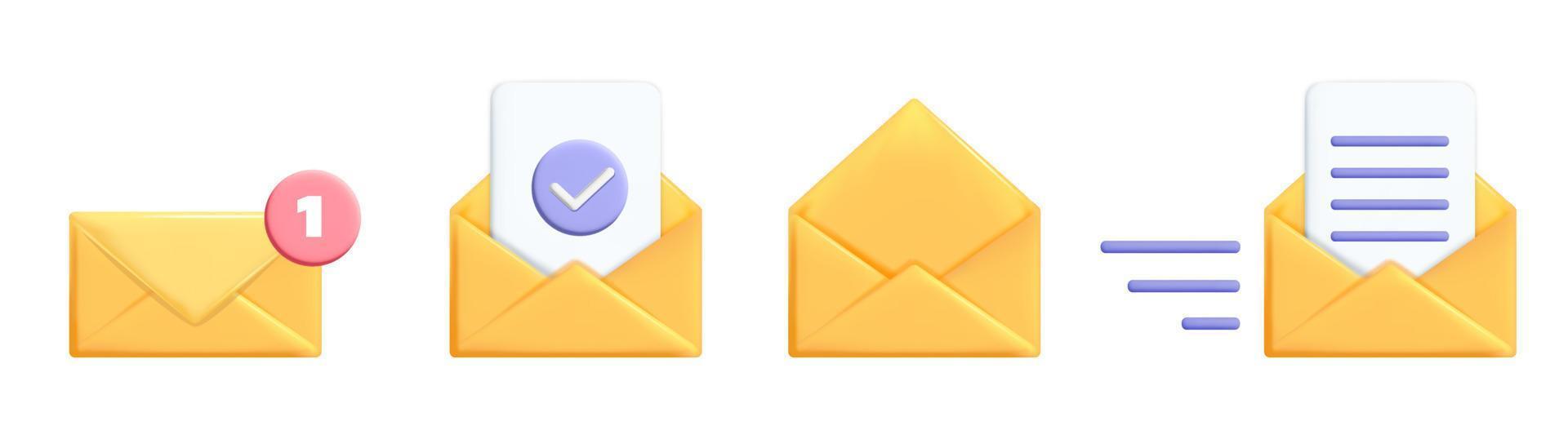 conjunto de design de ícones de envelope de correio amarelo vetor realista 3d