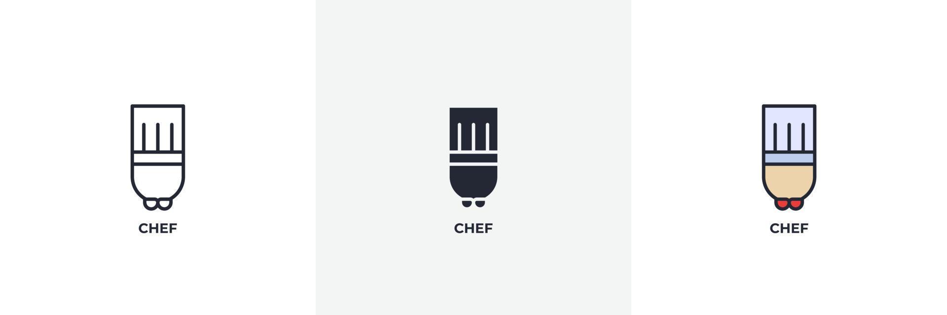 ícone do chef. linha, versão colorida de contorno sólido e preenchido, contorno e sinal de vetor preenchido. símbolo de ideia, ilustração do logotipo. gráficos vetoriais