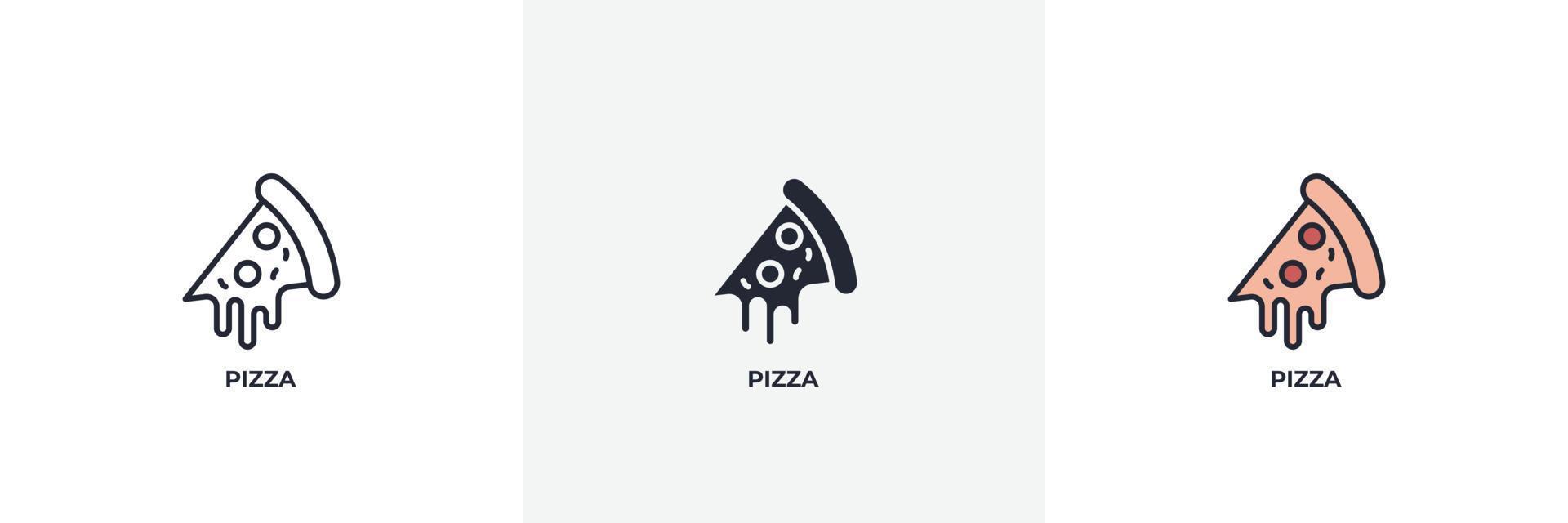 ícone de pizza. linha, versão colorida de contorno sólido e preenchido, contorno e sinal de vetor preenchido. símbolo de ideia, ilustração do logotipo. gráficos vetoriais