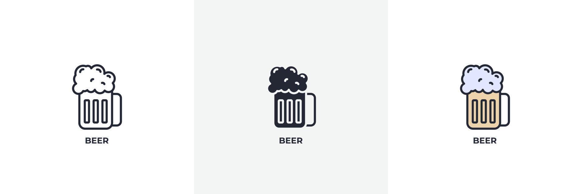 ícone de cerveja. linha, versão colorida de contorno sólido e preenchido, contorno e sinal de vetor preenchido. símbolo de ideia, ilustração do logotipo. gráficos vetoriais