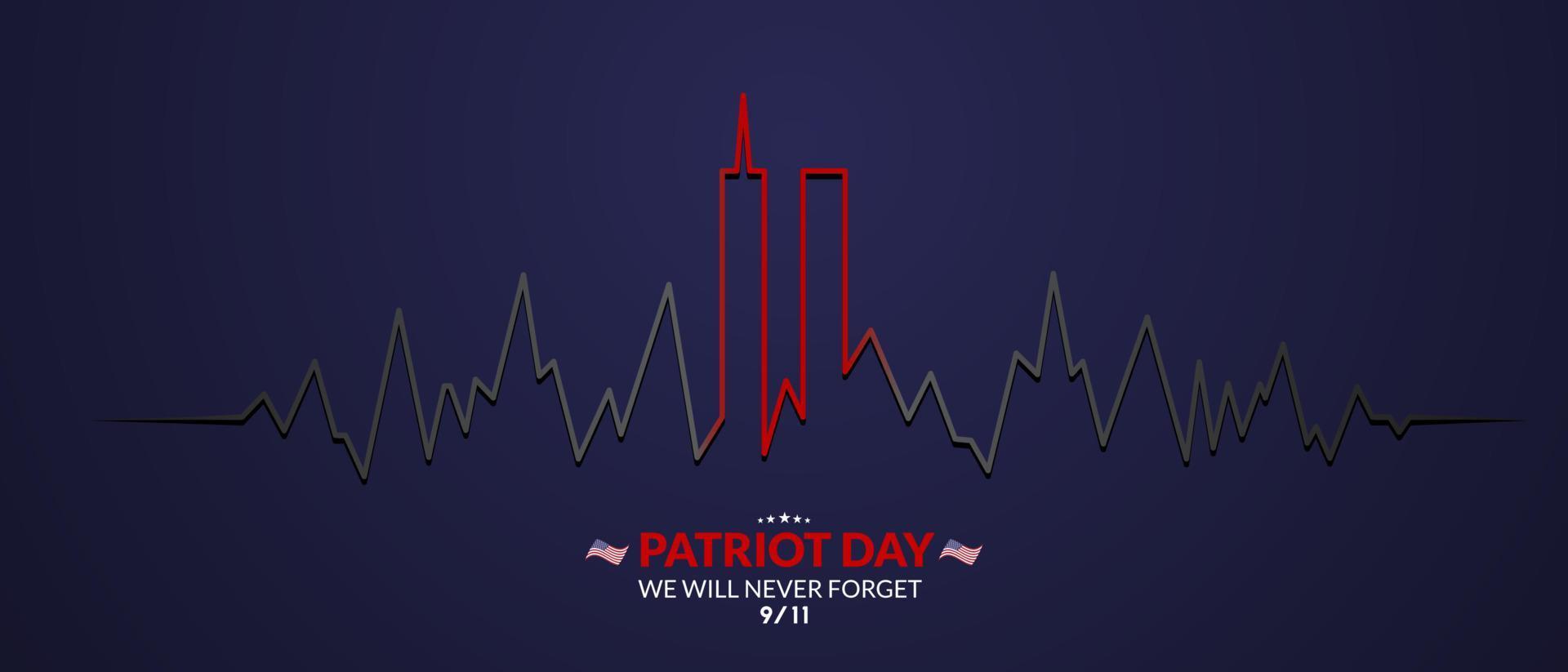 9 11 memorial day 11 de setembro. patriot day world trade center. nunca esqueceremos, os ataques terroristas de 11 de setembro. torres gêmeas representando o número onze. freqüência cardíaca do centro de comércio mundial vetor