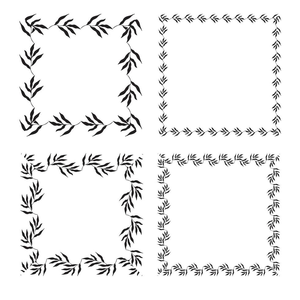 ilustração da coleção de molduras quadradas pretas em forma quadrada variadas feitas de plantas em fundo branco isolado vetor