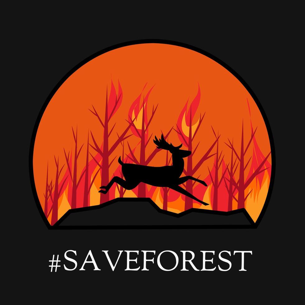 vetor de ilustração de salvar floresta, veado na floresta, perfeito para pôster, etc.