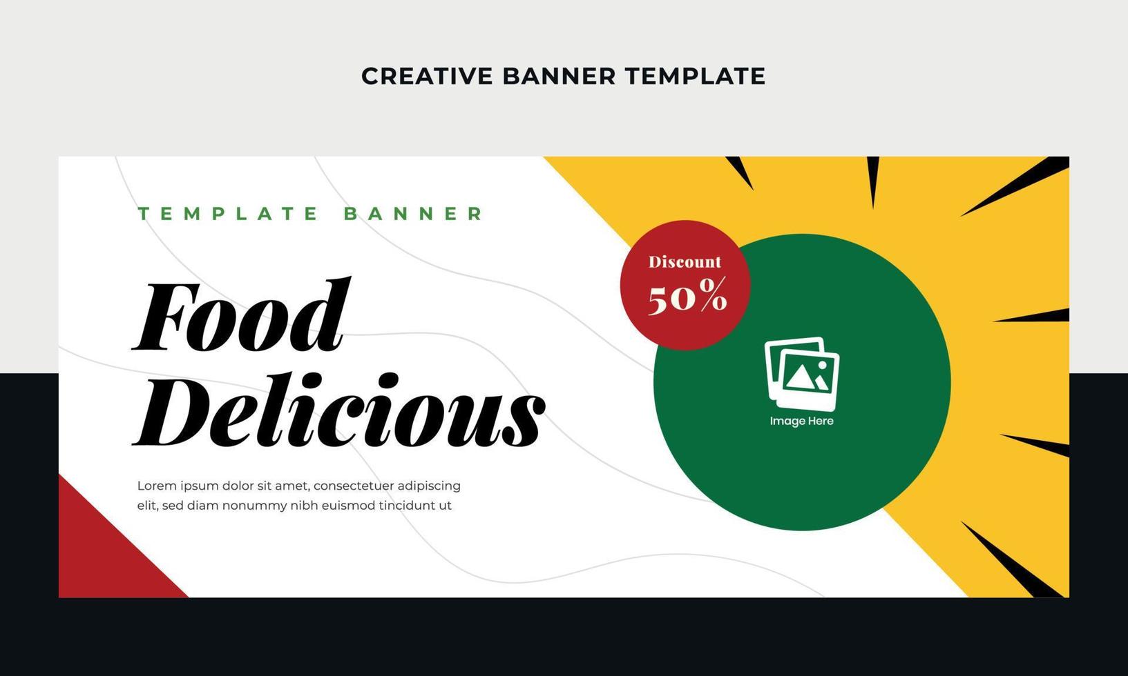 web de banner de boas-vindas criativo. modelo de design de banner de tema de entrega de comida. adequado para mídias sociais, promoção, publicidade vetor