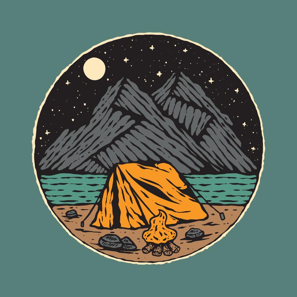 ilustração vetorial original em estilo vintage. vintage camping o fundo da montanha. design de impressão de camiseta de ilustração vetor