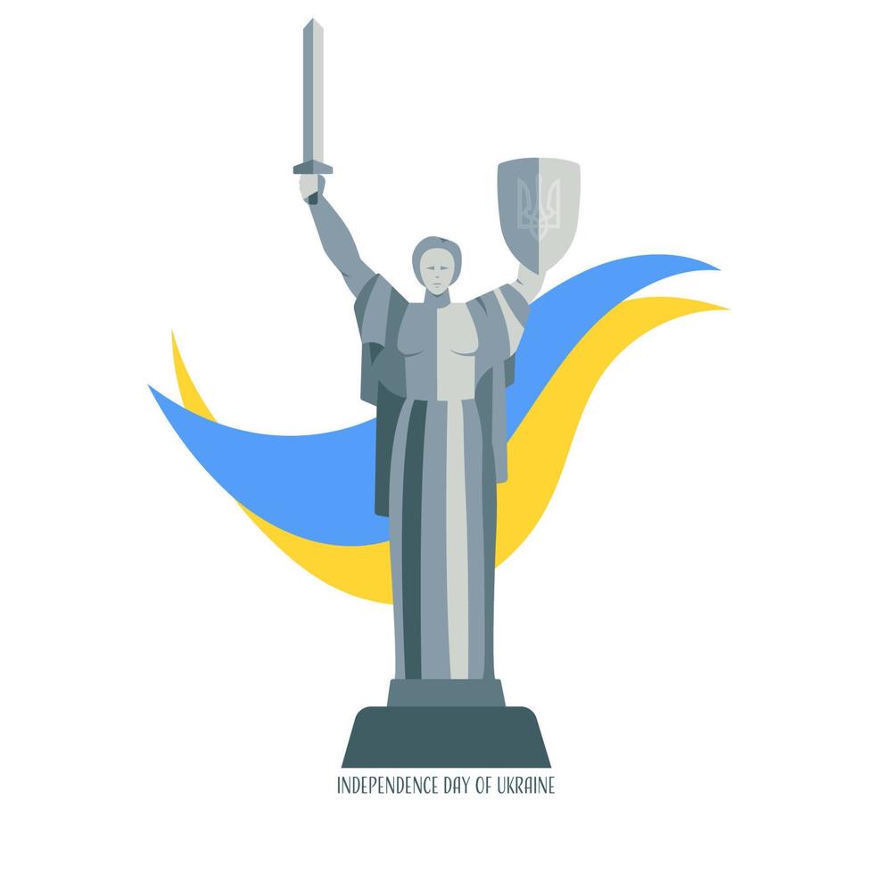 dia da independência da ucrânia. ilustração vetorial com monumento da pátria e bandeira da ucrânia. perfeito para mídias sociais, banners, cartões, materiais impressos, etc. vetor