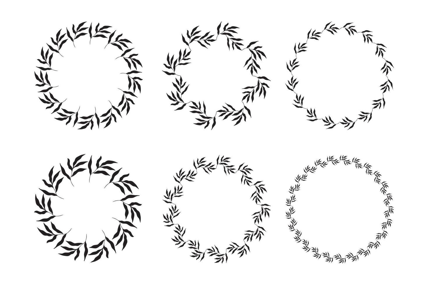 ilustração da coleção de molduras pretas em forma de círculo sortidas feitas de plantas em fundo branco isolado vetor