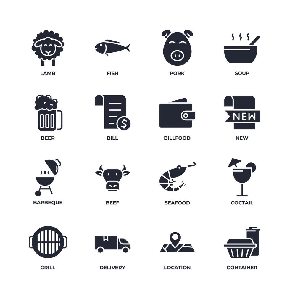 ícone de conjunto de restaurante, ícone de sinal de conjunto de restaurante isolado, cor do ícone editável. ilustração vetorial vetor