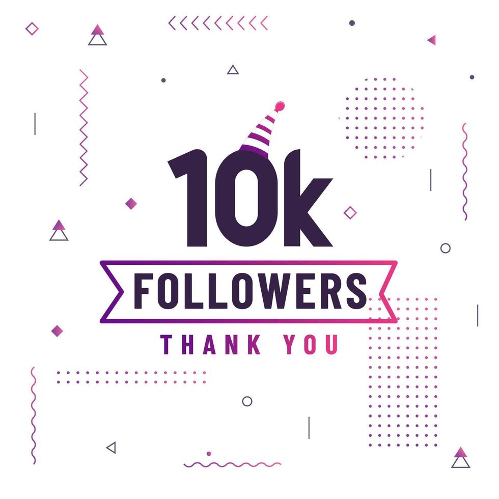 obrigado 10k seguidores, 10.000 seguidores celebração design colorido moderno. vetor