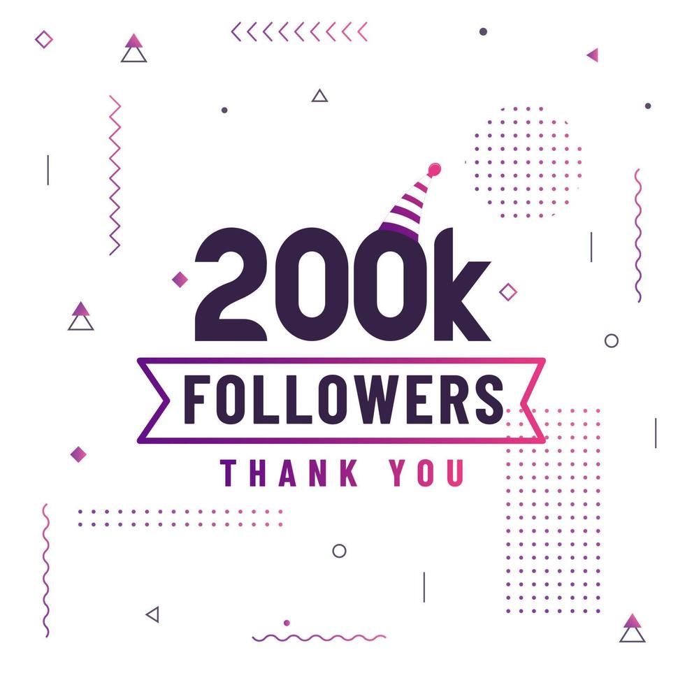 obrigado 200k seguidores, 200.000 seguidores celebração design colorido moderno. vetor